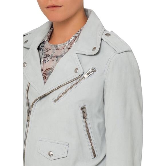 IRO Guape Lamb Leather Suede Biker Moto Jacket in Light Blue Size 36/US 4 - Picture 4 of 13